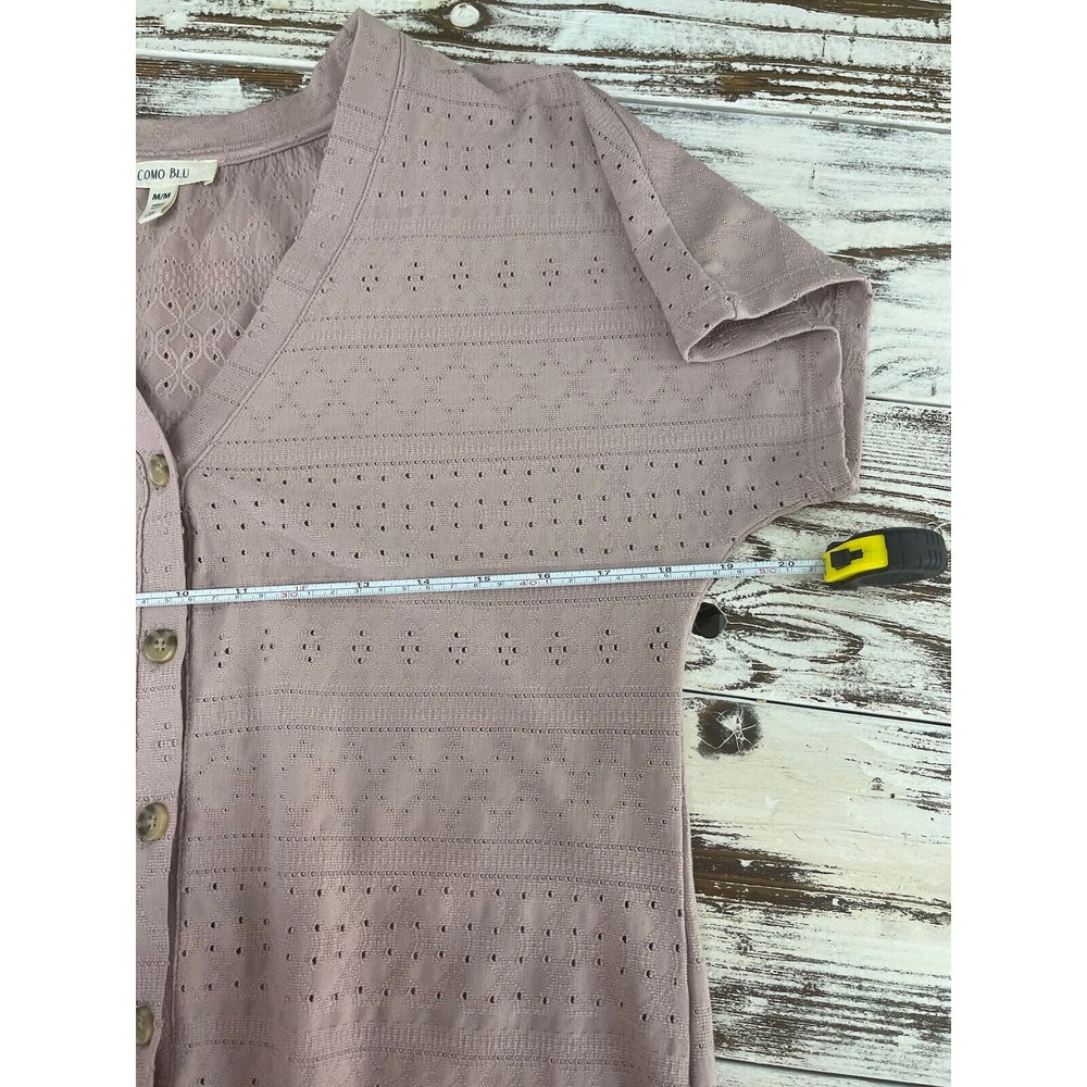 Como Blu Womens Medium Blouse‎ Tie Front Pink Eyelet Shirt - Picture 6 of 10